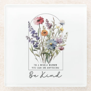 Dessous-de-verre En Verre Fleurs sauvages vintage avec citation - Soyez gent