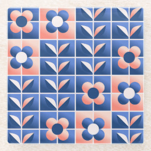 Dessous-de-verre En Verre Fleurs stylisées rétro : motif en mosaïque.
