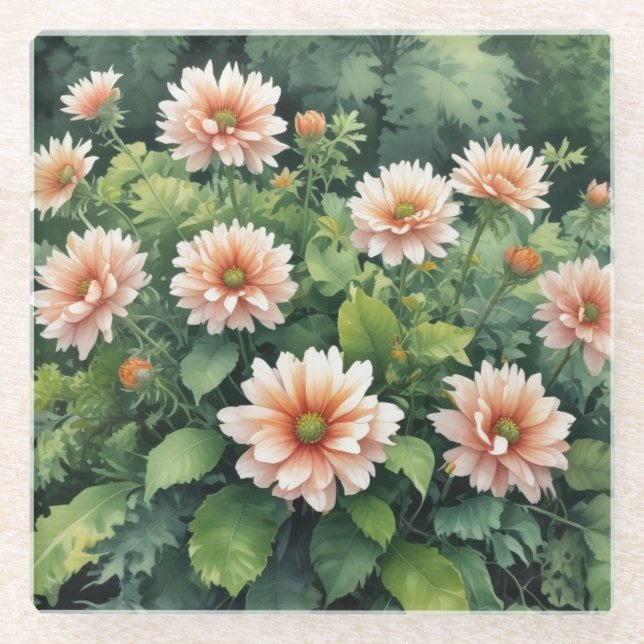 Dessous-de-verre En Verre Fleurs Verdure Elégante Aquarelle (Devant)