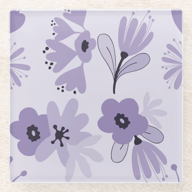 Dessous-de-verre En Verre Fleurs Violettes (Devant)