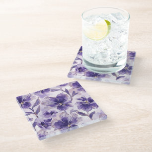 Dessous-de-verre En Verre Fleurs violettes aquarelle fleurs violettes peinte