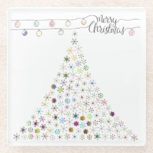 Dessous-de-verre En Verre Flocon de neige coloré Joyeux Noël Tree Party
