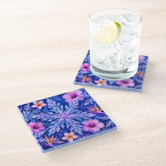 Dessous-de-verre En Verre Flocons de neige hivernaux tropicaux