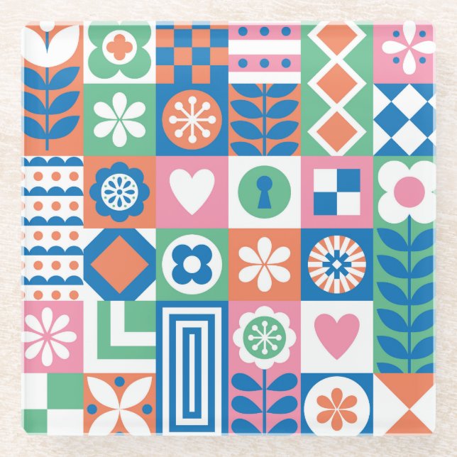 Dessous-de-verre En Verre Floral Abstrait : Scandinave Folk Design. (Devant)