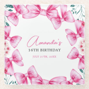Dessous-de-verre En Verre Floral Bow Coquette Sweet 16 Anniversaire