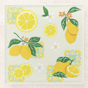 Dessous-de-verre En Verre Floral de citron