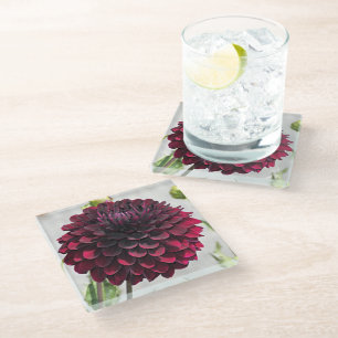 Dessous-de-verre En Verre Floral de dahlia rouge foncé
