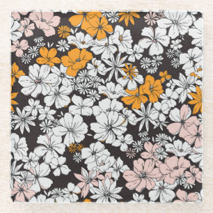 Dessous-de-verre En Verre Floral Ditsy : Arrière - plan foncé coloré.