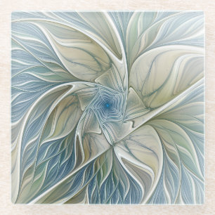 Dessous-de-verre En Verre Floral Dream Motif Abstrait Blue Khaki Fractal