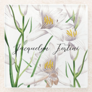 Dessous-de-verre En Verre Floral Elegant Chic Cute Calligraphie Ajouter Nom