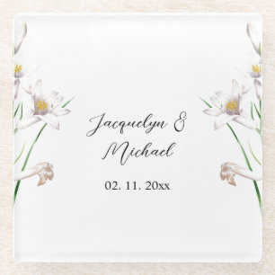 Dessous-de-verre En Verre Floral Elegant Chic Cute Calligraphie Ajouter Nom