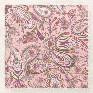 Dessous-de-verre En Verre Floral Ethnique : Design Oriental Paisley.