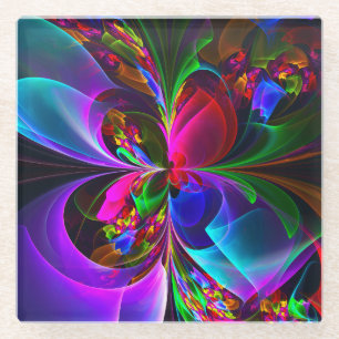 Dessous-de-verre En Verre Floral moderne Art Abstrait Rouge Bleu Motif #12