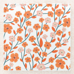 Dessous-de-verre En Verre Floral Orange Pastel Blanc sans couture