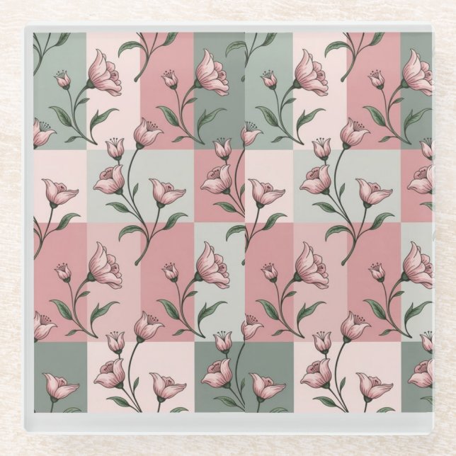 Dessous-de-verre En Verre Floral Pattern Coaster (Devant)