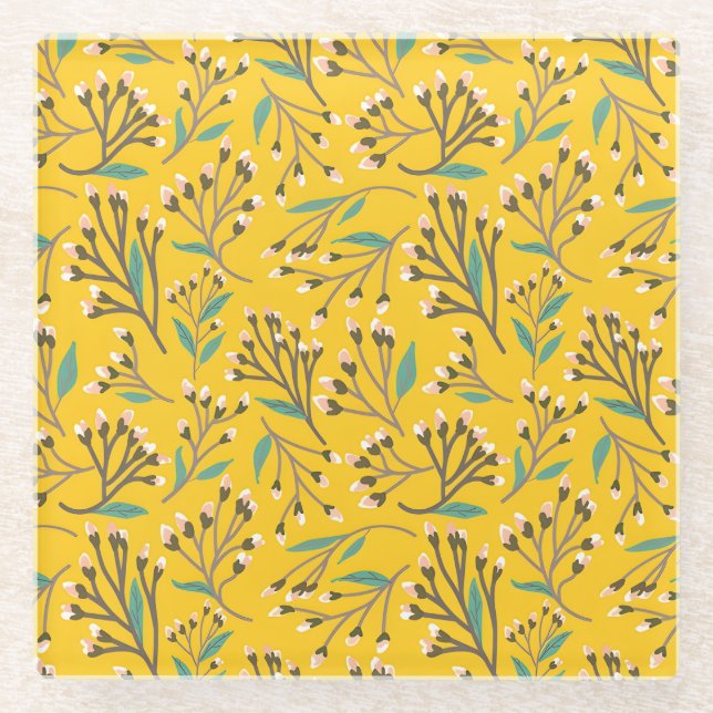 Dessous-de-verre En Verre Floral Pattern in  delicate branches and buds (Devant)