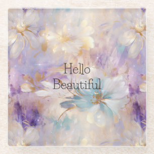 Dessous-de-verre En Verre Flore bleu violet d'or blanc