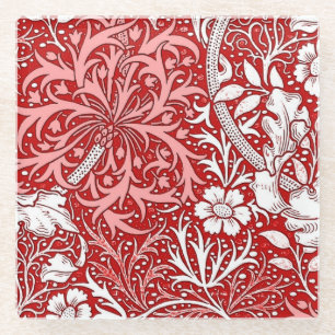 Dessous-de-verre En Verre Flore d'algues Art nouveau, rouge profond et blanc