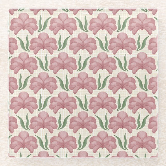 Dessous-de-verre En Verre Flore Rose Poussiéreuse (Devant)