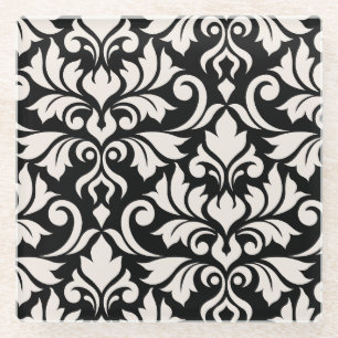 Dessous-de-verre En Verre Flourissant Damask Art I Cream sur Black