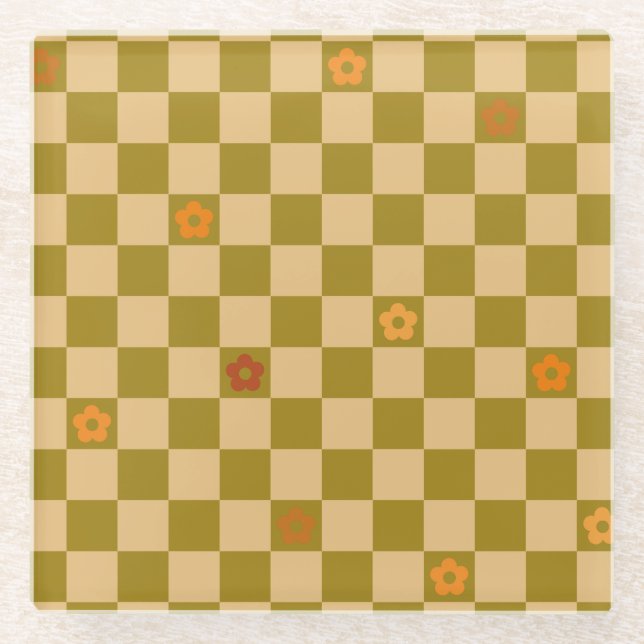 Dessous-de-verre En Verre Flowe Checkered Pattern - No. 02 (Devant)