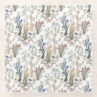 Dessous-de-verre En Verre Folk Art Meadow & Blue Bird dans les tons terre