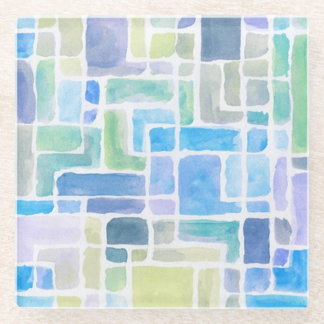 Dessous-de-verre En Verre Fond d'aquarelle peint par résumé (Devant)