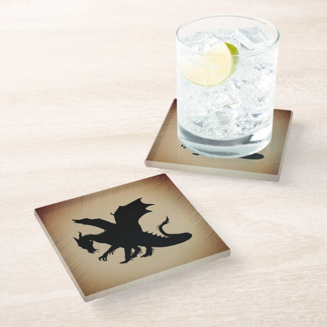 Dessous-de-verre En Verre Fond rustique Dragon Noir (Incliné)