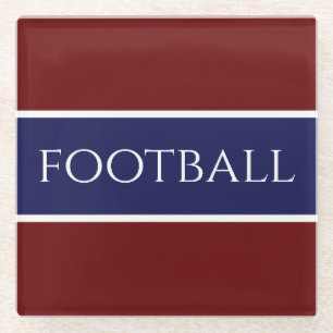 Dessous-de-verre En Verre FOOTBALL Sporty Profond Rouge Blanc Marine Bleu St