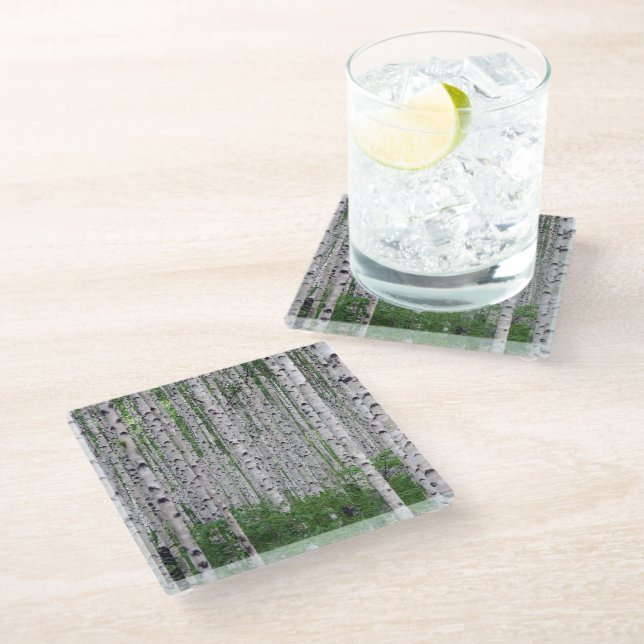Dessous-de-verre En Verre Forêt de Birch Nature (Incliné)