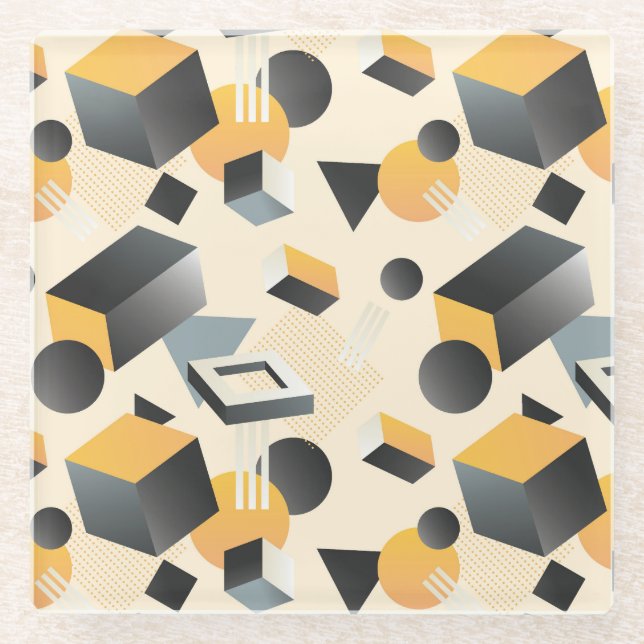 Dessous-de-verre En Verre Formes, boîtes, cubes et triangles 3 dimensions (Devant)