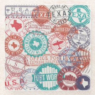Dessous-de-verre En Verre Fort Worth Texas : timbres de voyage.