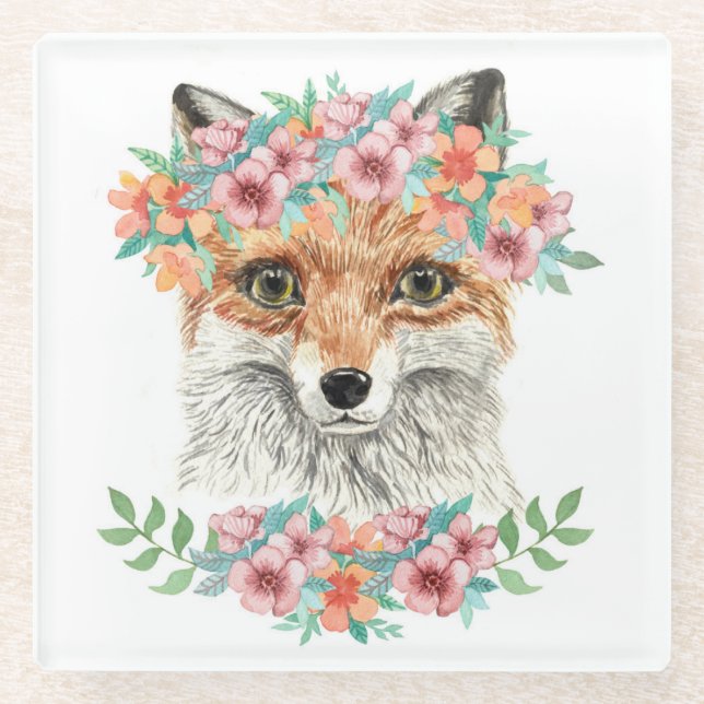 Dessous-de-verre En Verre Fox floral (Devant)