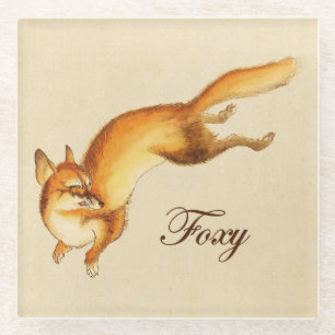 Dessous-de-verre En Verre "Foxy" - Dessin japonais Vintage d'un renard