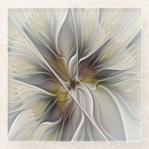Dessous-de-verre En Verre Fractal floral, fleur de fantaisie aux couleurs de
