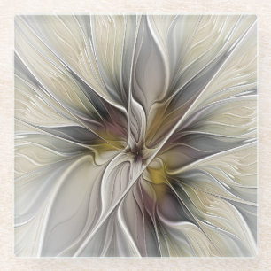 Dessous-de-verre En Verre Fractale florale, Fleur Imaginaire aux couleurs de