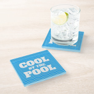 Dessous-de-verre En Verre Frais au bord de la piscine eau bleue lignes ondul