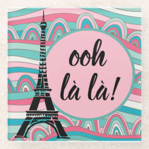 Dessous-de-verre En Verre Français branché Oh la la ! Tour Eiffel Rose & Aqu