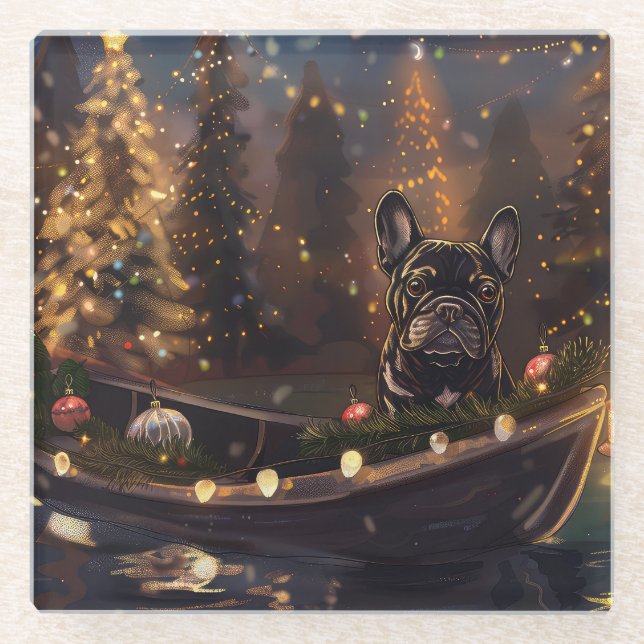 Dessous-de-verre En Verre French Bulldog Christmas Festive Voyage (Devant)