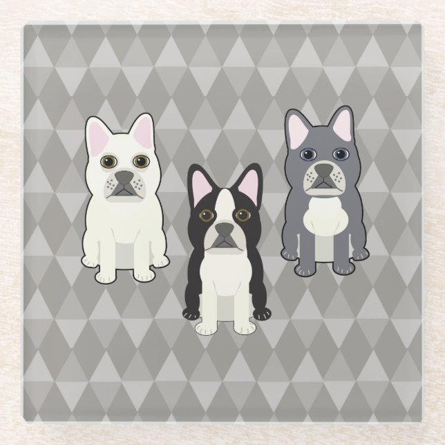 Dessous-de-verre En Verre Frenchies Gray Diamonds (Devant)