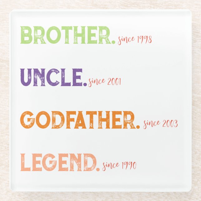Dessous-de-verre En Verre Frère Oncle Parrain Légende Depuis Année (Devant)
