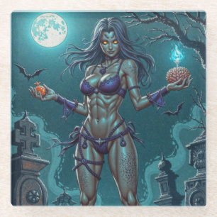Dessous-de-verre En Verre Friandise d'Halloween ou petite amie zombie avec d