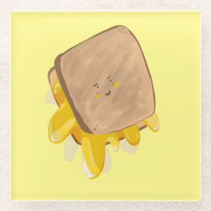 Dessous-de-verre En Verre Fromage grillé mignon qui coule Sandwich