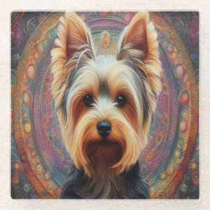 Dessous-de-verre En Verre Frontière colorée du Yorkshire Terrier chien réali