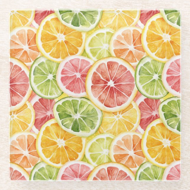 Dessous-de-verre En Verre Fruits Citriques Lime Citron Orange Pamplemousse (Devant)