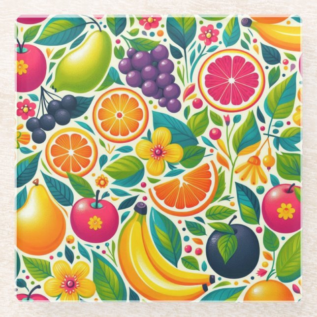 Dessous-de-verre En Verre Fruits colorés (Devant)