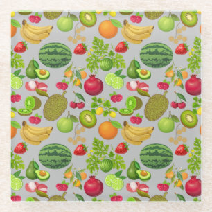 Dessous-de-verre En Verre Fruits colorés Motif 01.b LGrey BG