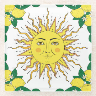 Dessous-de-verre En Verre Fruits de citron tropicaux, Face Soleil.