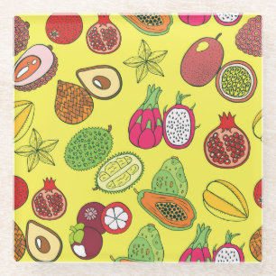 Dessous-de-verre En Verre Fruits exotiques tropicaux Motif à main
