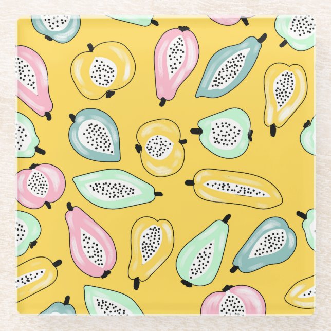 Dessous-de-verre En Verre Fruits tropicaux : Motif d'impression dynamique (Devant)